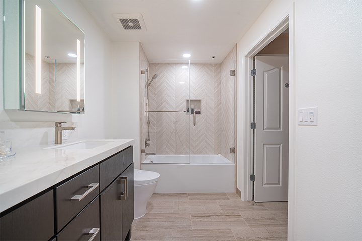 Small bathroom remodel ideas - elegant bathroom renovation in Campbell by Maison Remodeling