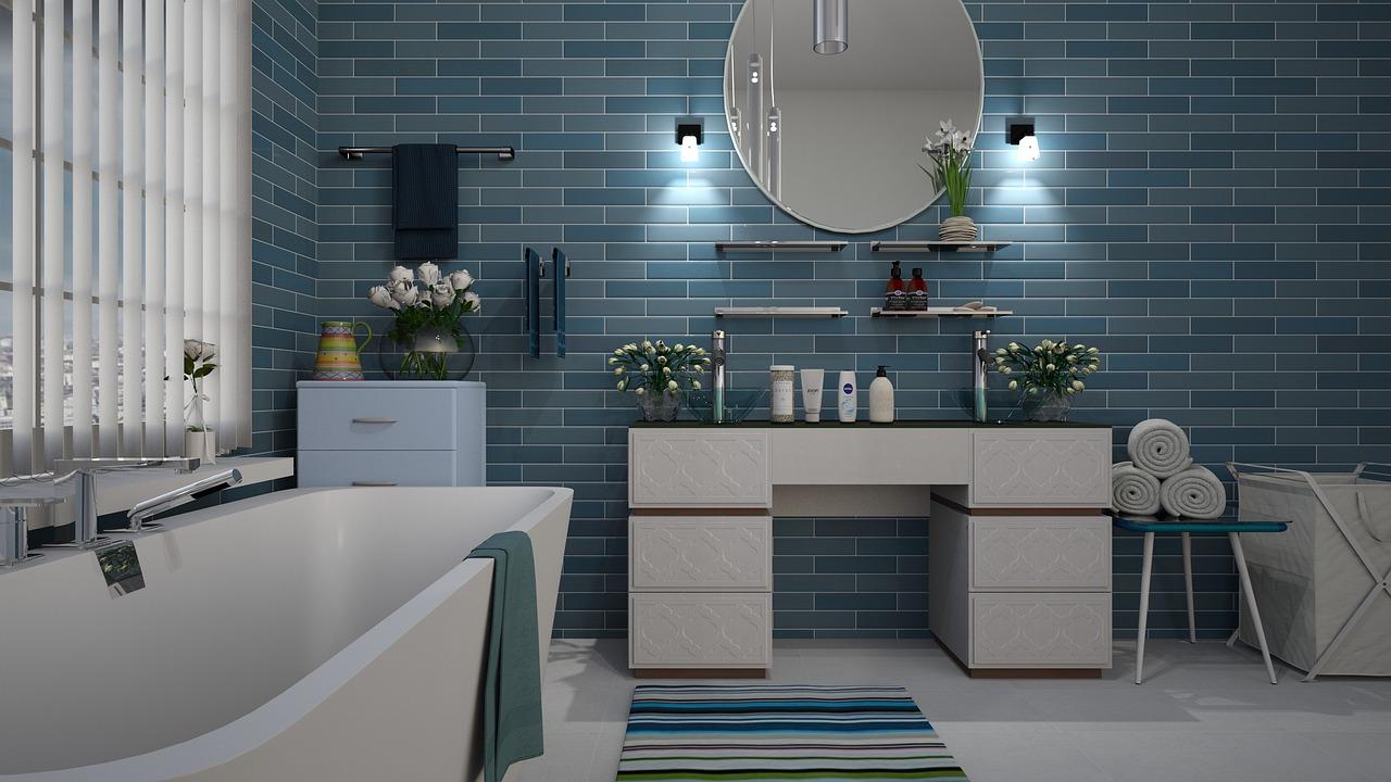 Bathroom tile design ideas with blue wall tile in San Jose