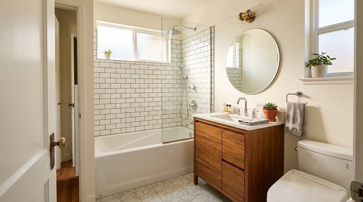 Sunnyvale bathroom remodel conditions in a compact ranch home with updated plumbing and efficient layout