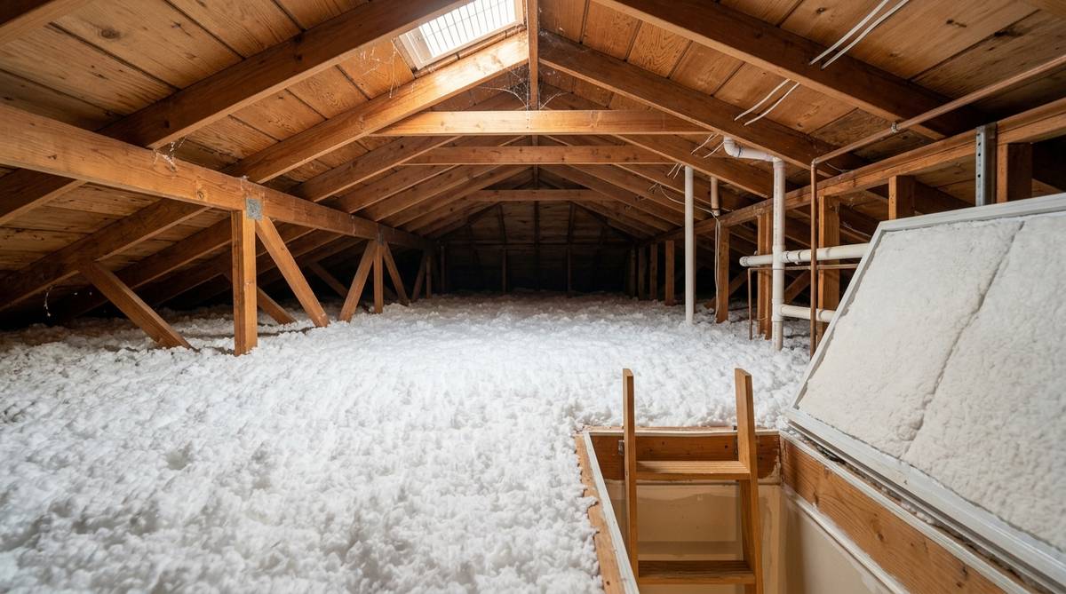 Energy efficient home upgrades with upgraded attic insulation in a Bay Area house