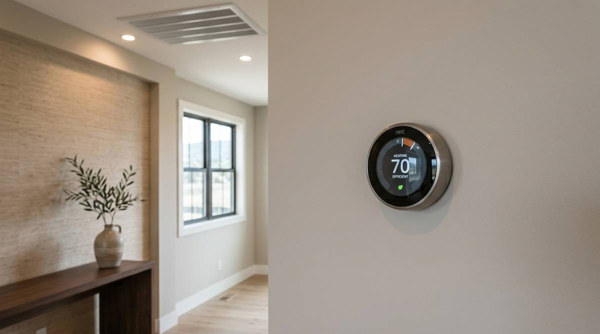 Modern smart thermostat mounted in a renovated Bay Area home with efficient HVAC controls