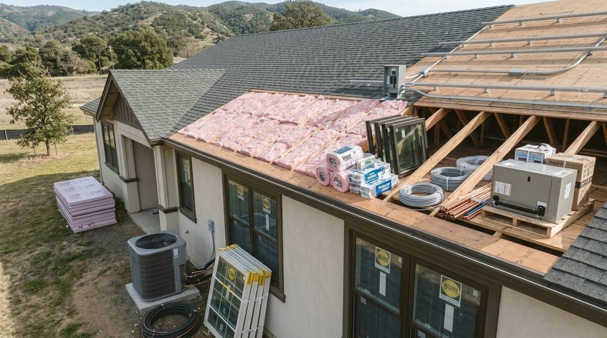 Bay Area remodel bundling energy upgrades with open walls insulation new windows and heat pump equipment