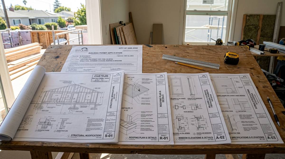 San Jose permit documents for structural exterior changes including roofing windows and siding