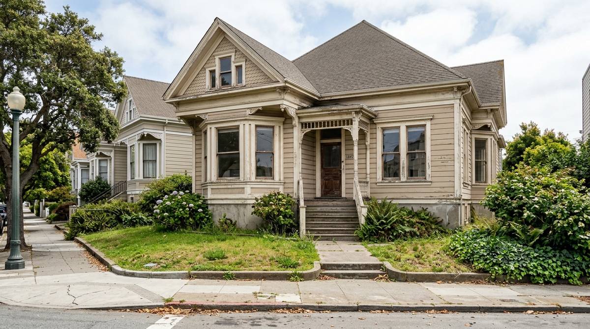 Bay Area home exterior before renovation with dated facade and strong architectural lines