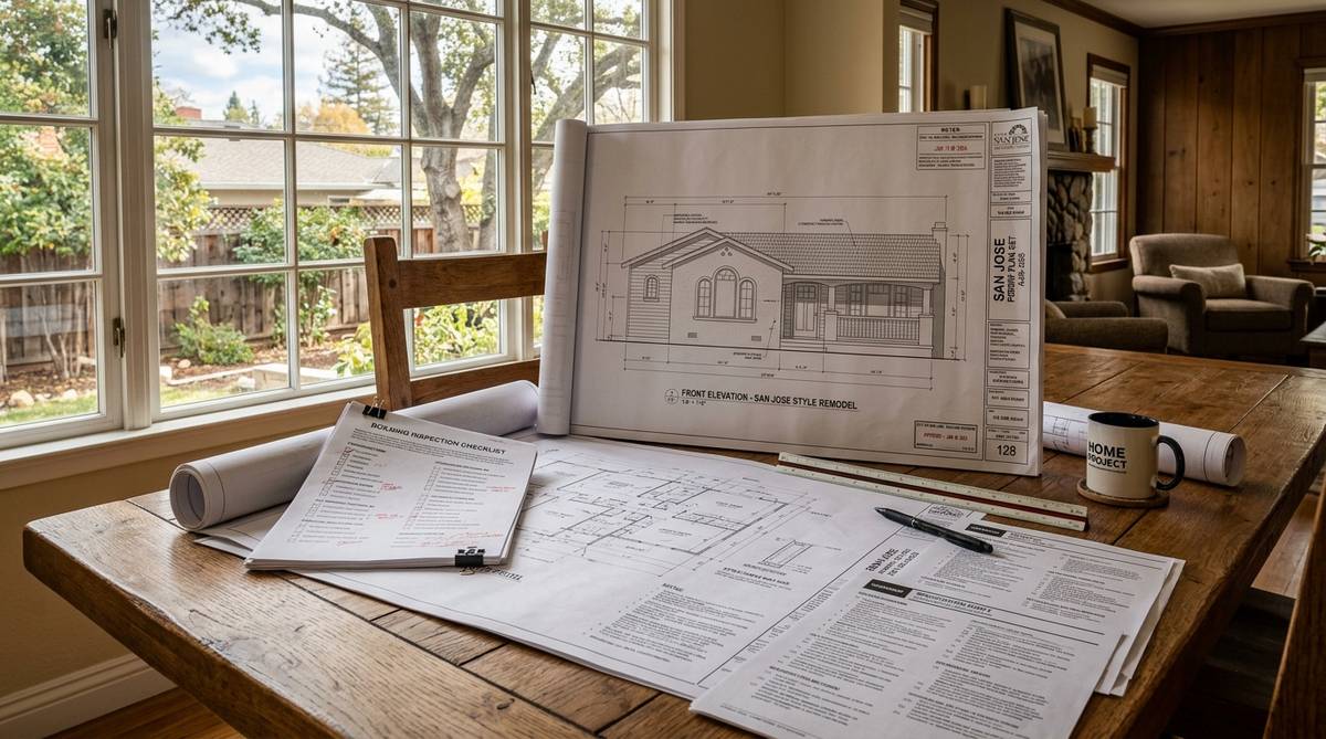 San Jose permit process documents and residential remodel plans for a general contractor project