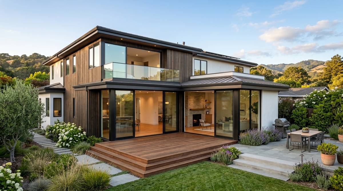 Bay Area home addition with expanded rear living space, large windows, and modern exterior