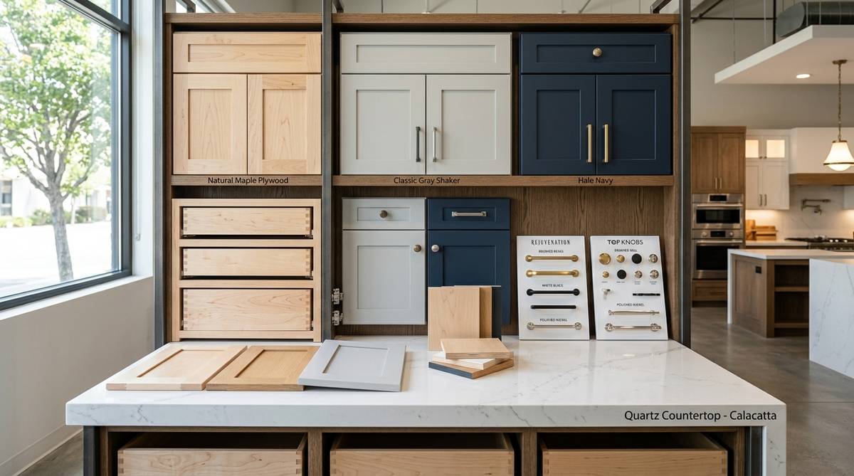 Kitchen cabinet materials and hardware detail showing factors that drive cabinet pricing in a Bay Area remodel