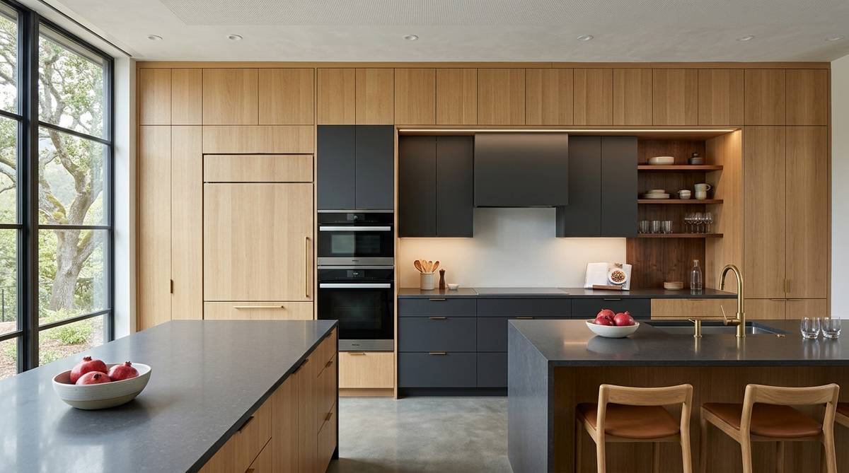 Modern kitchen remodel showing cabinetry as the dominant budget feature with integrated storage and premium finishes