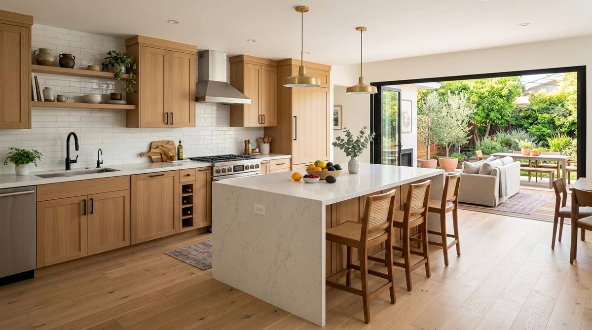 Bay Area kitchen remodel cost example with quartz island custom cabinets and regional California design