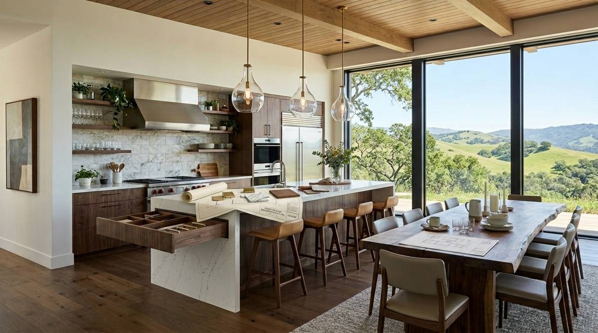 Bay Area kitchen remodel permit planning with drawings finish samples and premium cabinetry selections