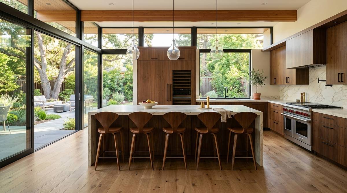 Palo Alto kitchen remodel in a mid-century California home with refined warm finishes