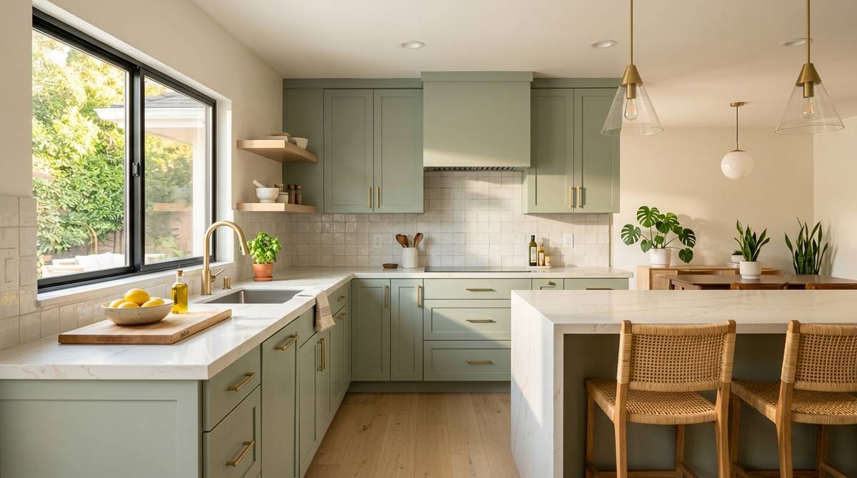 Budget kitchen renovation with painted cabinets, updated backsplash, and quartz countertops