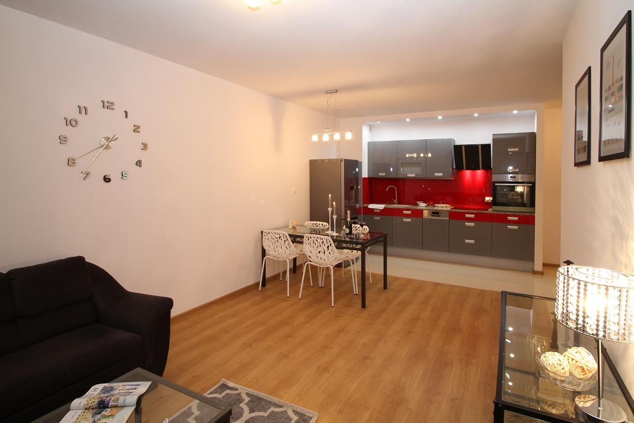 Compact kitchen layout with bright modern finishes