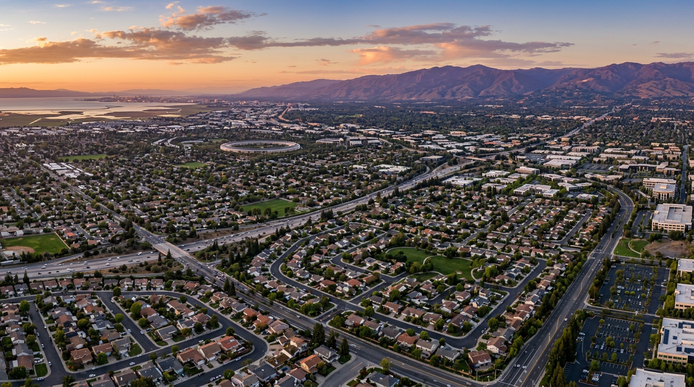 Aerial view of Silicon Valley and the Bay Area