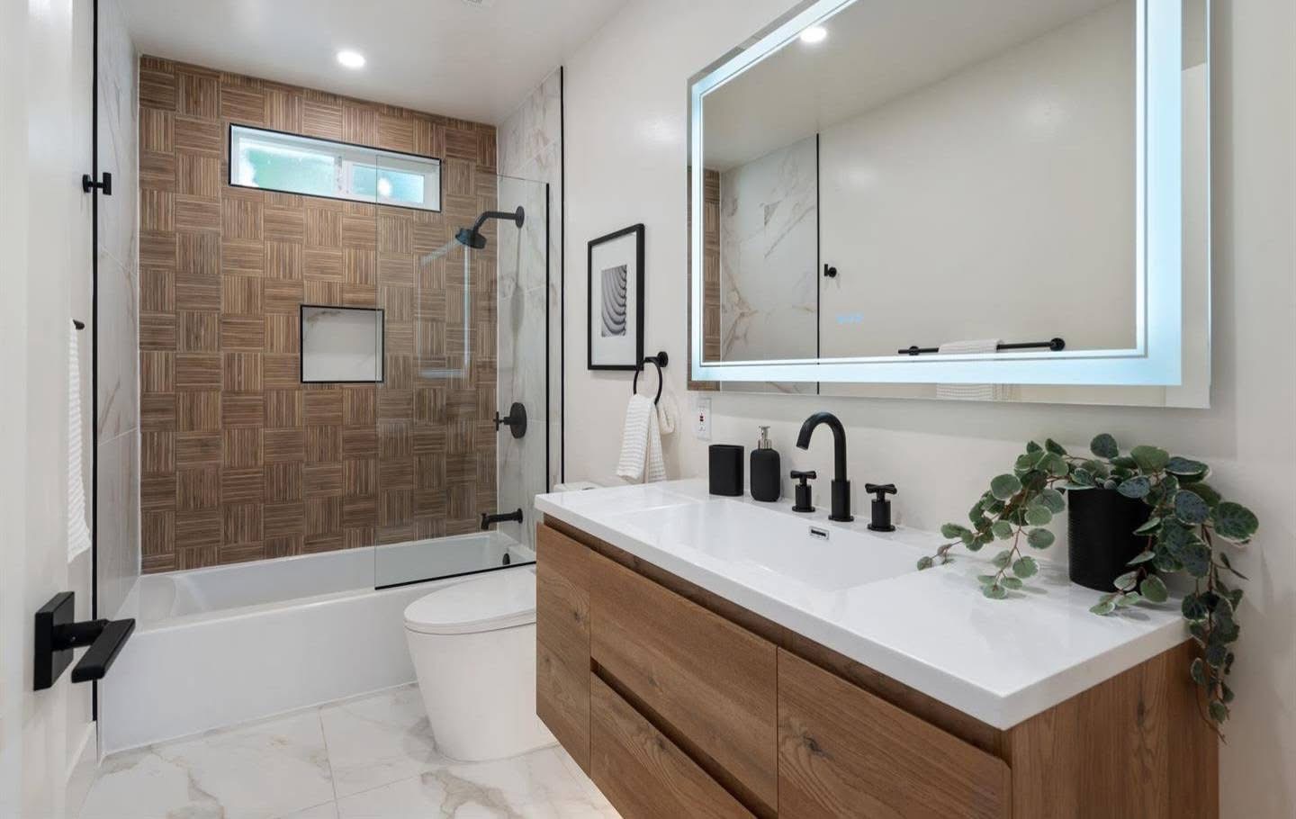 Stylish Bathroom with Wood Accents